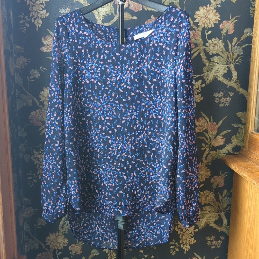 LC Lauren Conrad Ditsy Floral Long Sleeve Blouse Size Women's S